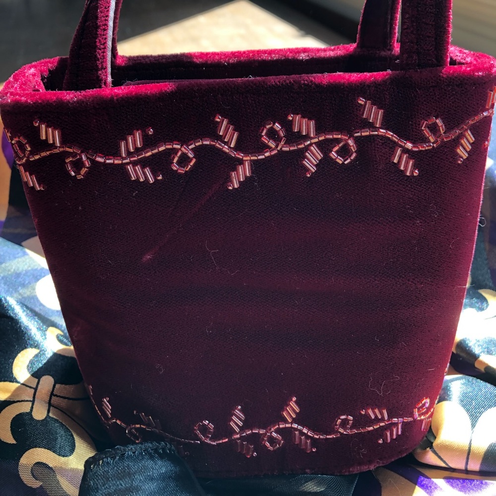 Prom/Bridesmade Burgundy Beaded Small Velvet Bag